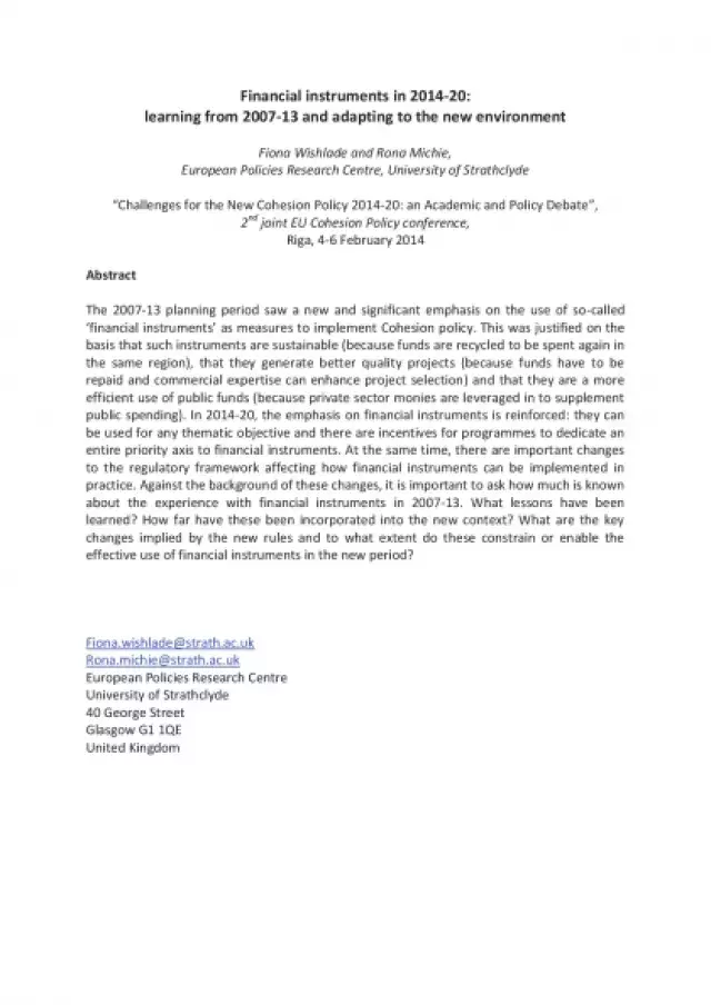 Financial instruments in 2014-2020: learning from 2007-13 and adapting to the new environment